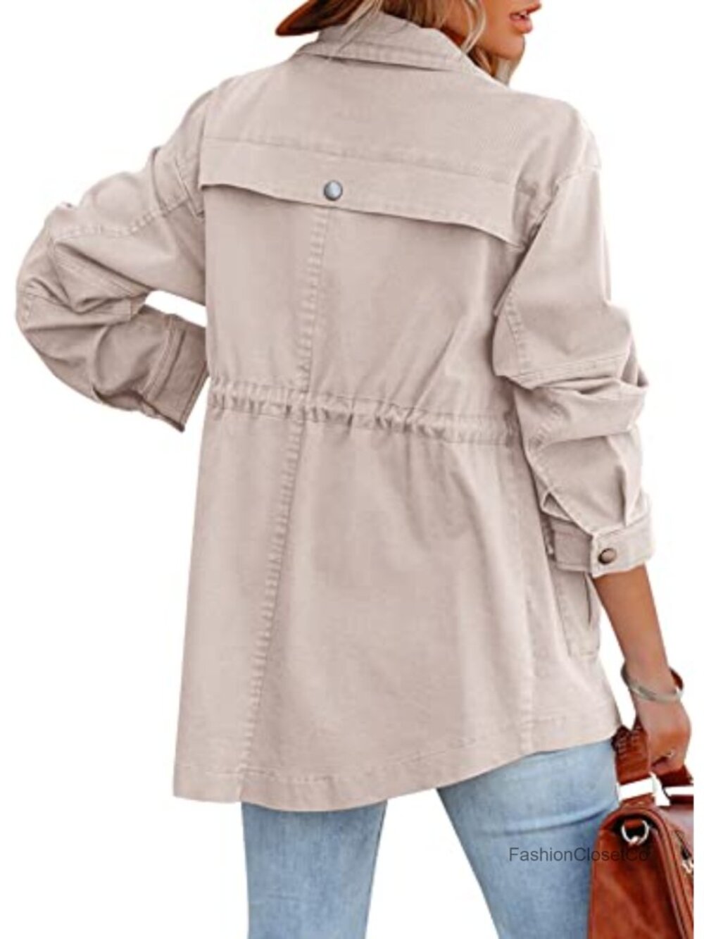 Women's Military Anorak Jacket Cotton Utility Coat Zip Up Long Sleeve - Picture 2 of 4